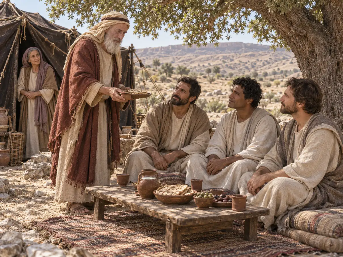 Tres visitantes en Mambré: recreación artística