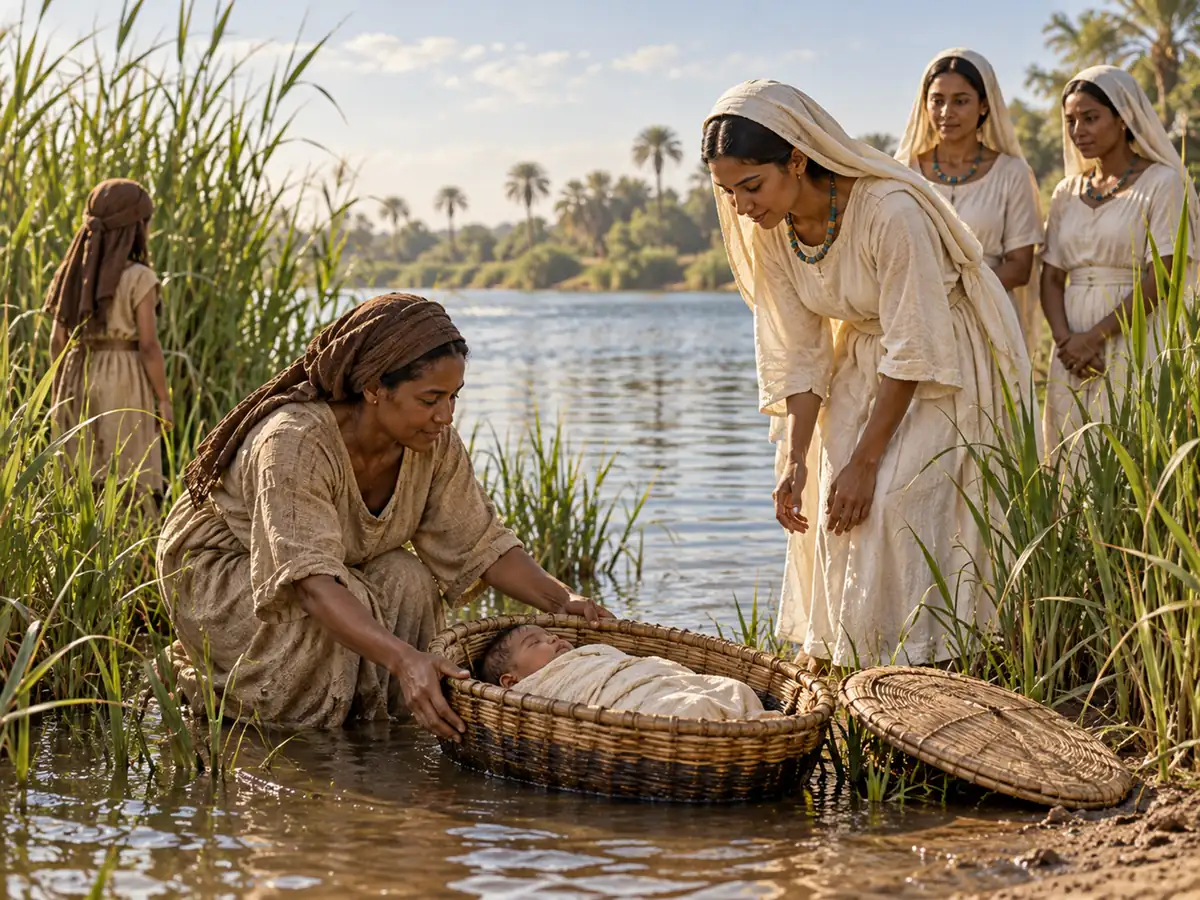 Moisés, salvado de las aguas: recreación artística