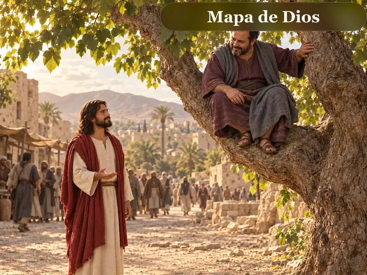 Zaqueo, el hombre que se subió a un árbol: recreación artística