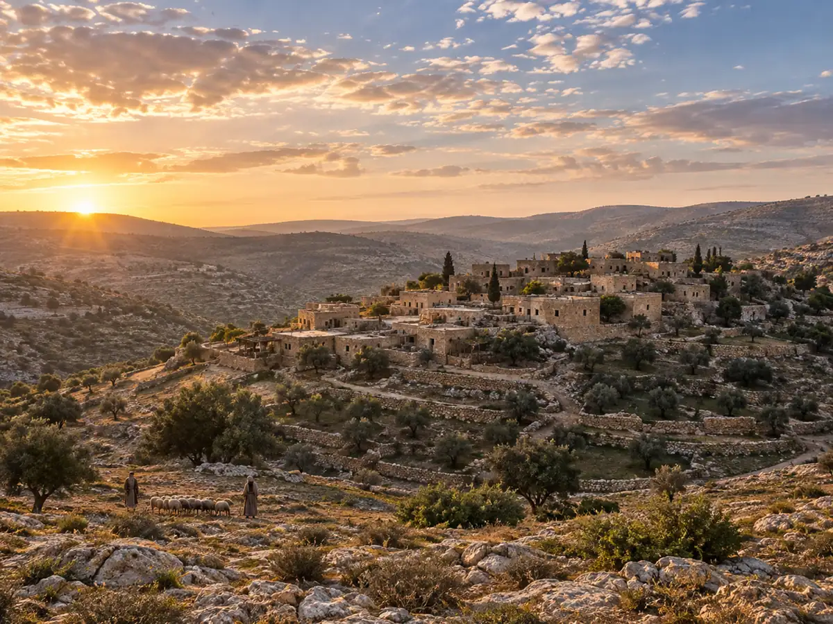 Recreación artística de Belén en tiempos de la Biblia
