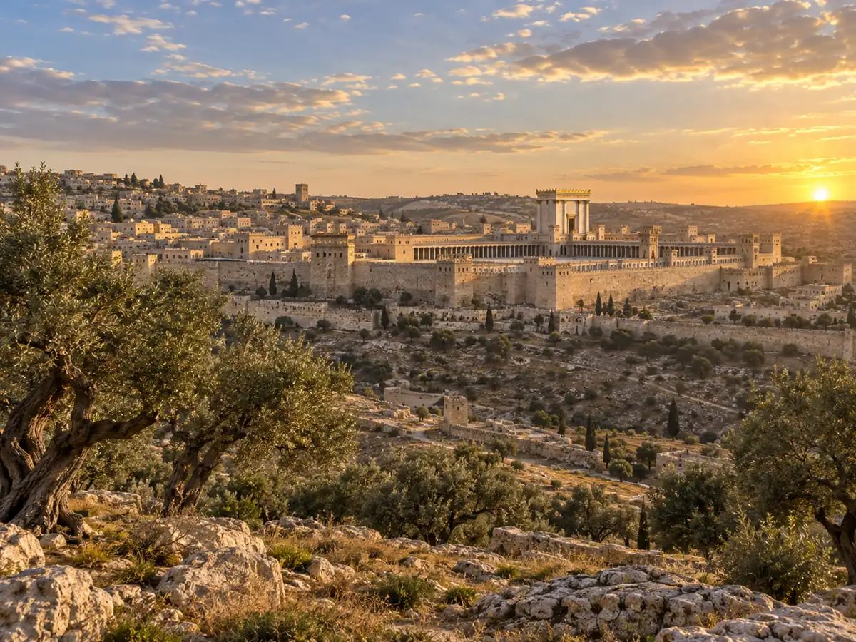 Recreación artística de Jerusalén en tiempos de la Biblia